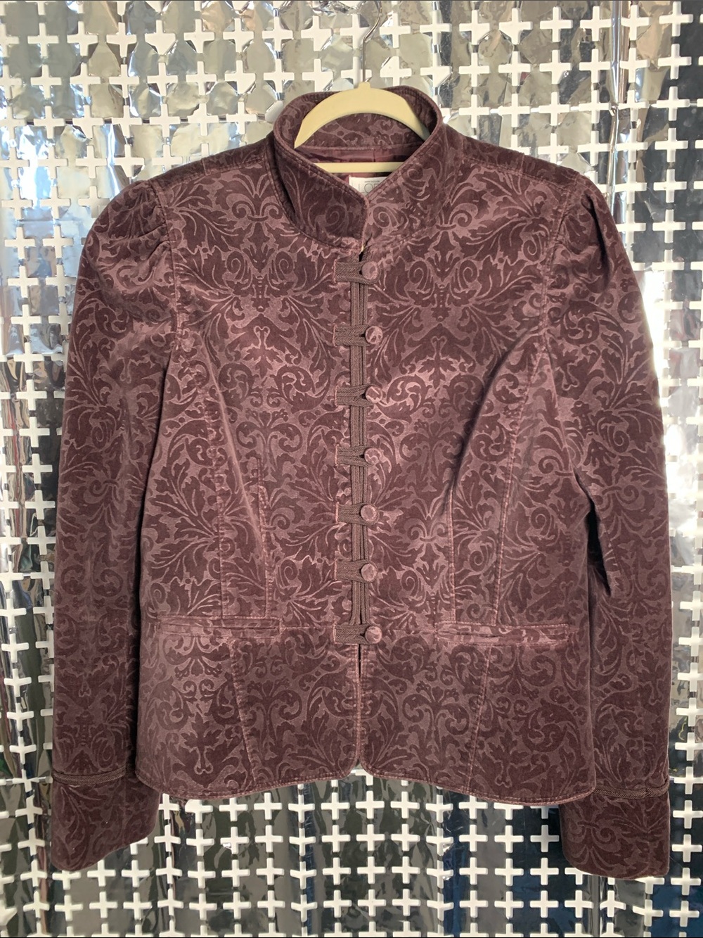 LOFT Dusty Mauve Floral Jacquard Mandarin-Collar Blazer